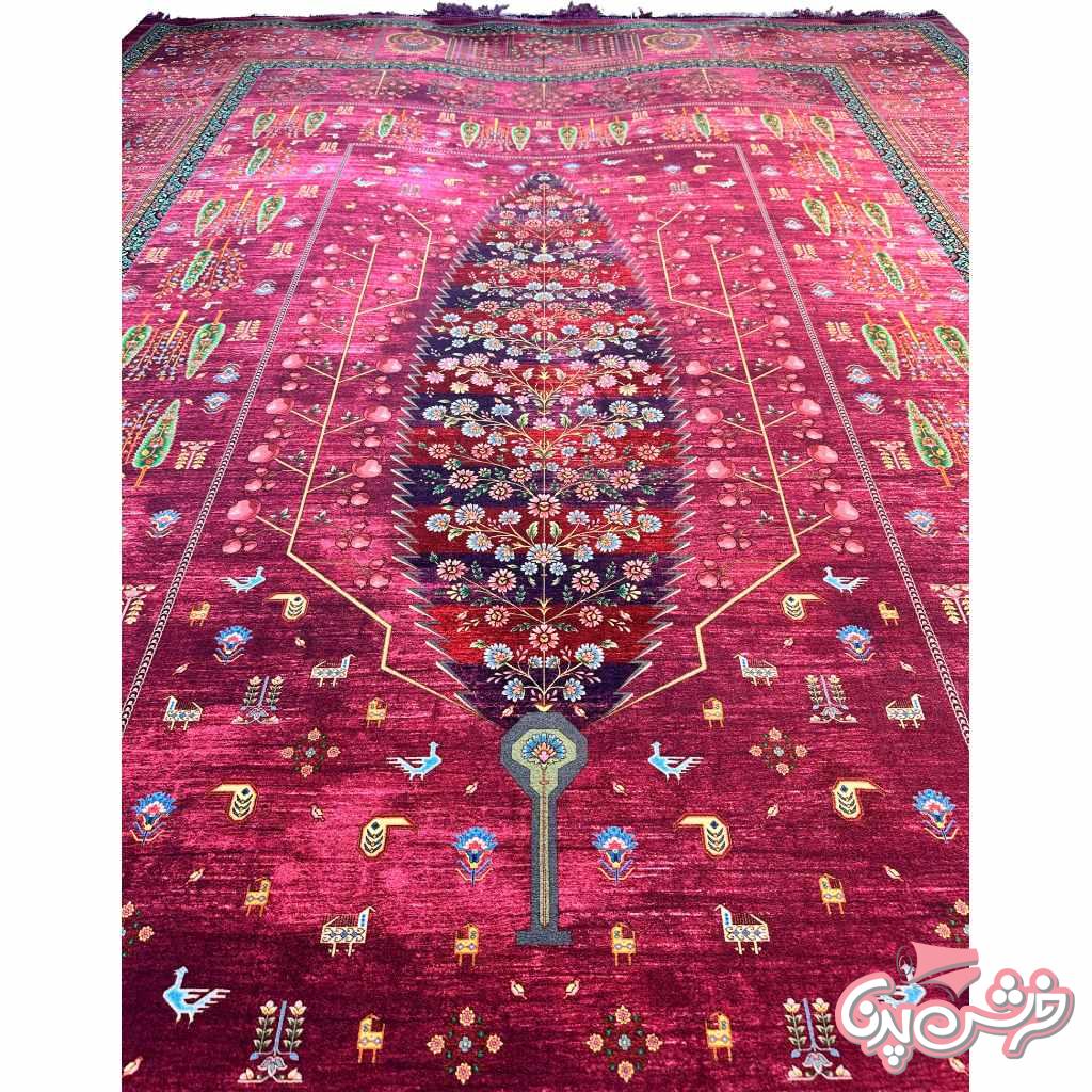 فرش درخت زندگی سرخابی کد 5015-2
