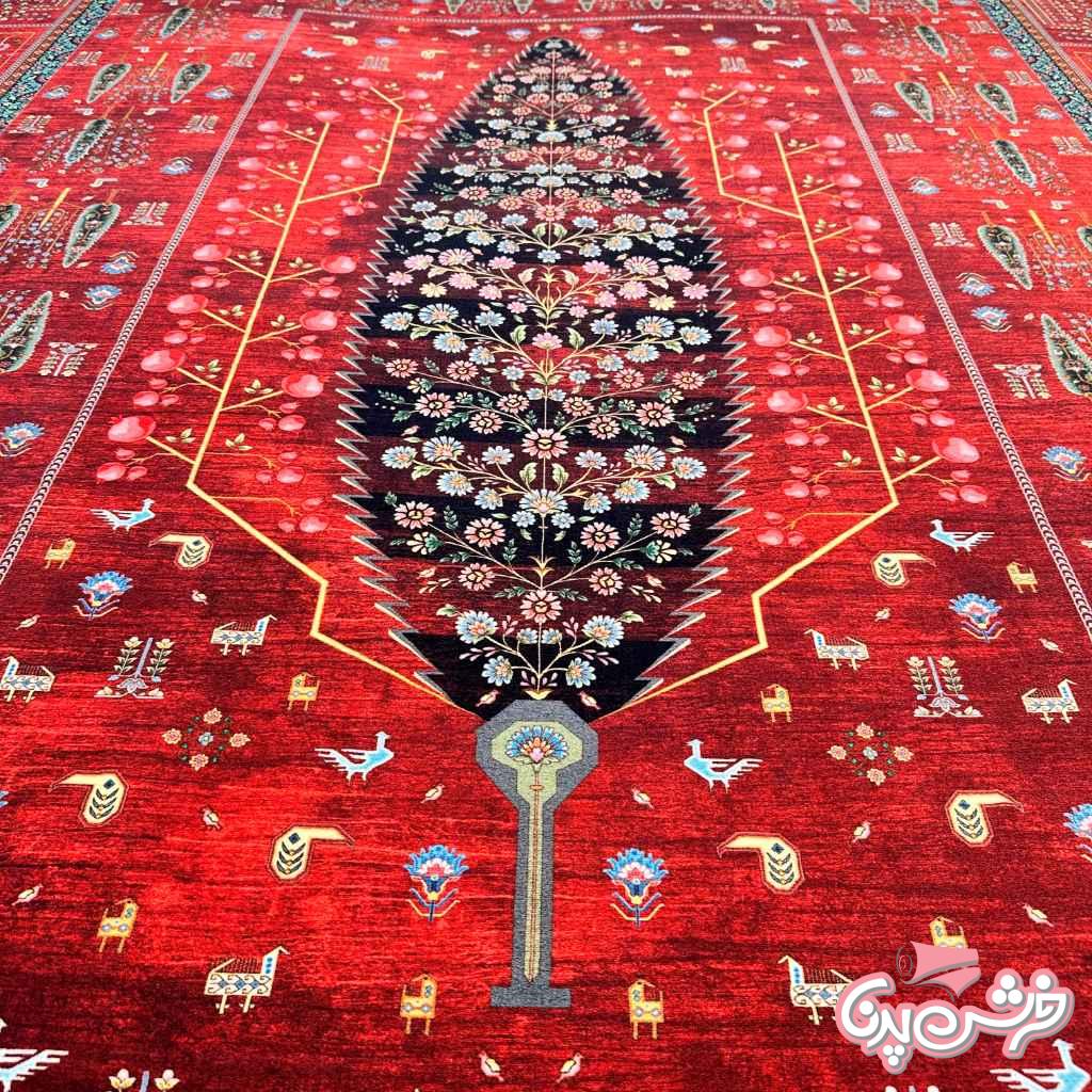 فرش درخت زندگی قرمز اناری کد 5012-3