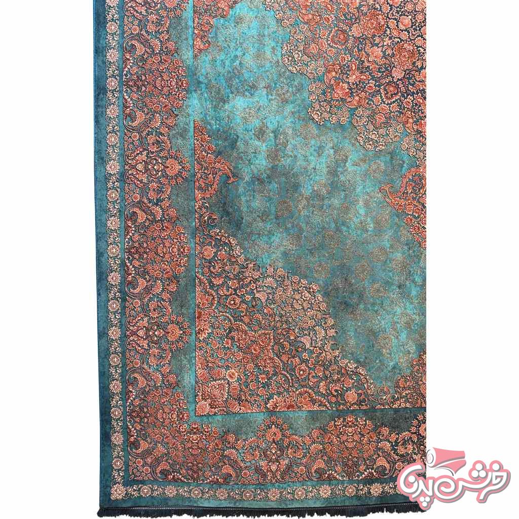 فرش سبز فیروزه ای کد 401408-2
